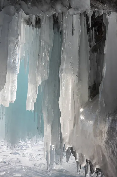 Vista Icicles Lago Baikal Sibéria Rússia — Fotografia de Stock