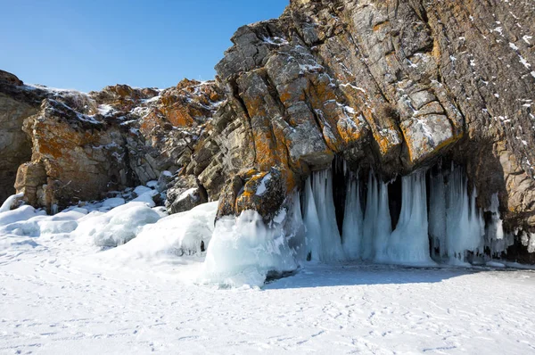 Blick Auf Den Baikalsee Winter Den Tiefsten Und Größten Süßwassersee — Stockfoto