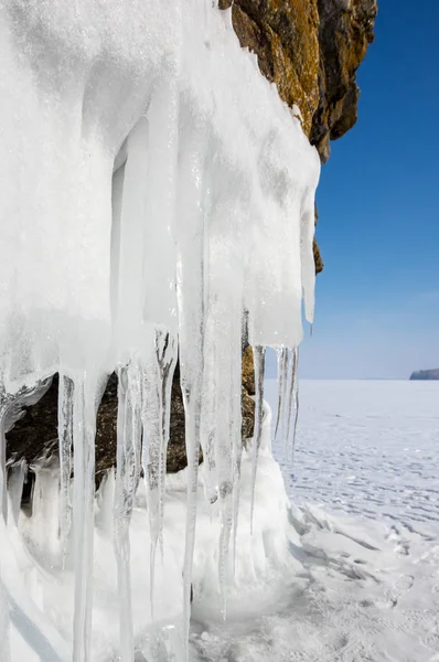 View Icicles Lake Baikal Siberia Russia — Stock Photo, Image