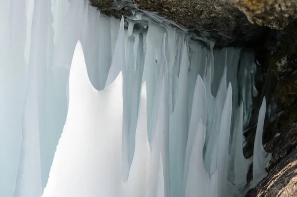 Veduta Dei Ghiaccioli Sul Lago Baikal Siberia Russia — Foto Stock