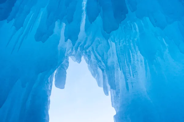 Vista Icicles Lago Baikal Sibéria Rússia — Fotografia de Stock