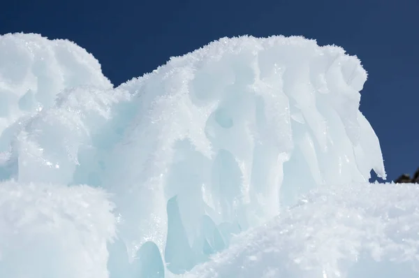 Vista Icicles Lago Baikal Sibéria Rússia — Fotografia de Stock