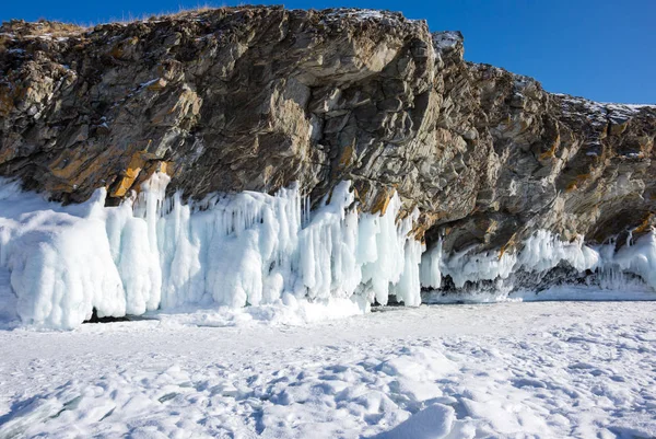 Côte Île Olkhon Sur Lac Baïkal Hiver Sibérie Russie — Photo