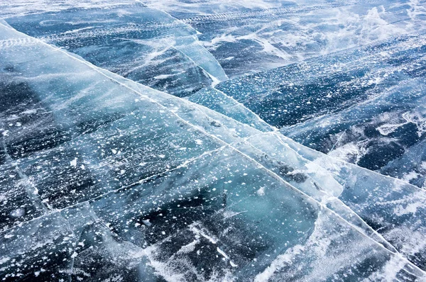 Ice of Lake Baikal, the deepest and largest freshwater lake by volume in the world, located in southern Siberia, Russia
