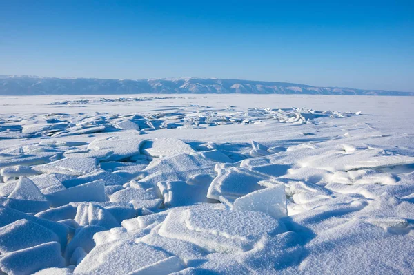 View of Lake Baikal in winter, the deepest and largest freshwater lake by volume in the world, located in southern Siberia, Russia