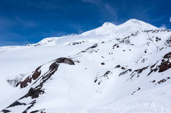 Dvojitý Vrchol Mount Elbrus Nejvyšší Horu Evropě — Stock fotografie