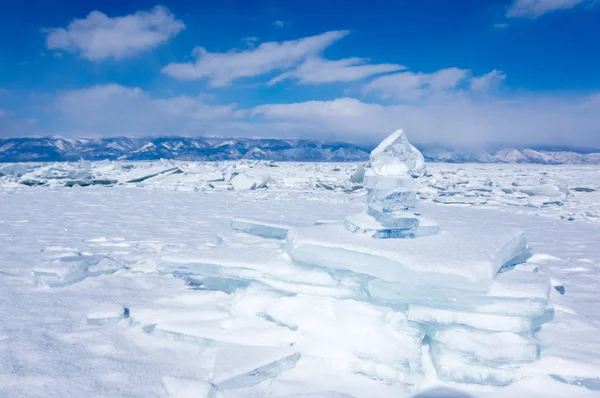 Πάγος Στη Λίμνη Βαϊκάλη Βαθύτερη Και Μεγαλύτερη Λίμνη Γλυκού Νερού — Φωτογραφία Αρχείου