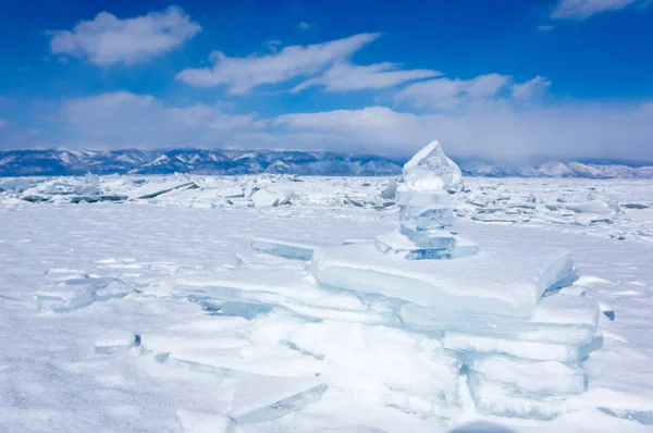 Glace Lac Baïkal Profond Grand Lac Eau Douce Par Volume — Photo