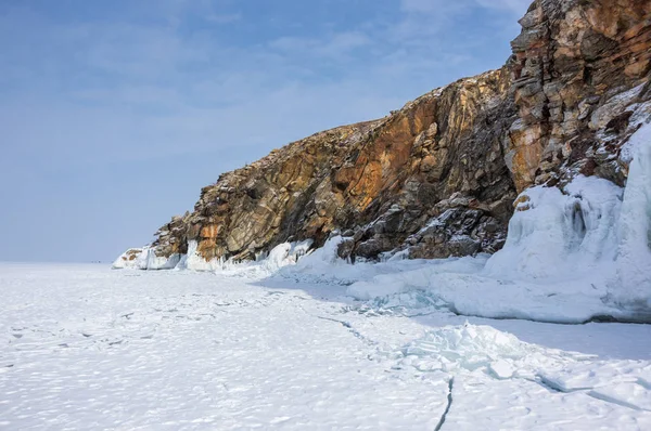 Vue Sur Lac Baïkal Hiver Profond Grand Lac Eau Douce — Photo