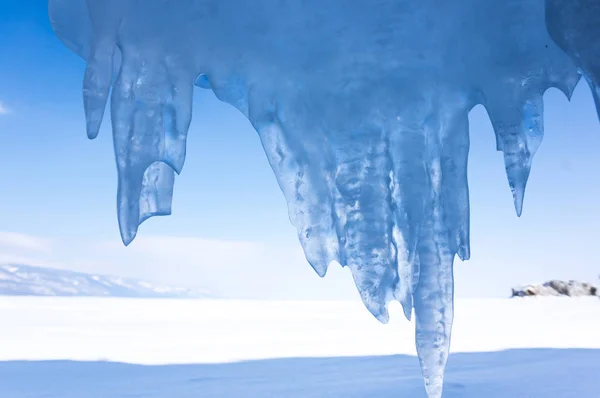 Vista Carámbanos Lago Baikal Siberia Rusia — Foto de Stock