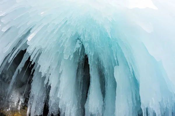 Vista Icicles Lago Baikal Sibéria Rússia — Fotografia de Stock