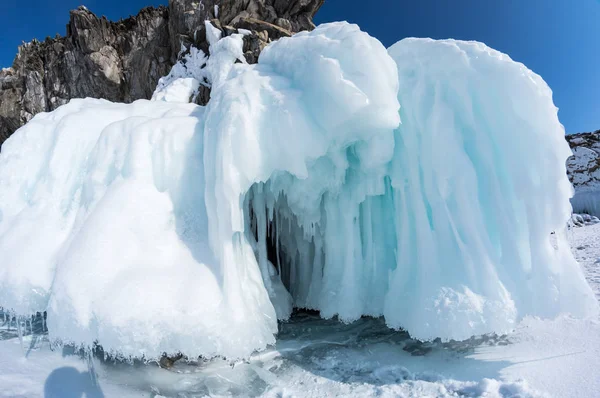 Weergave Van Het Baikalmeer Winter Het Diepste Grootste Zoetwatermeer Volumepercentage — Stockfoto