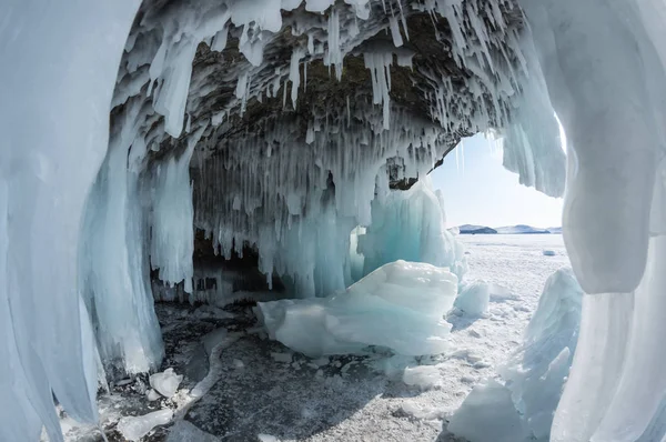 Jaskinia Lodowa Wyspie Jeziorze Bajkał Siberia Rosja — Zdjęcie stockowe