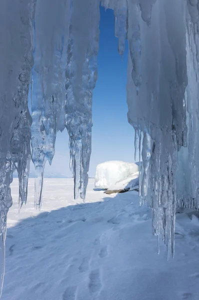 Vue Sur Lac Baïkal Hiver Profond Grand Lac Eau Douce — Photo