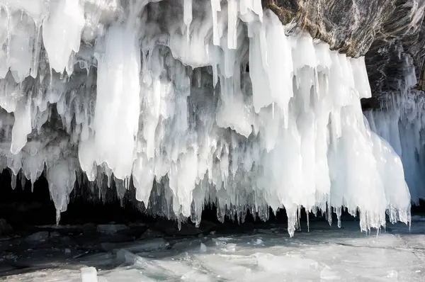 Blick Auf Eiszapfen Baikalsee Sibirien Russland — Stockfoto