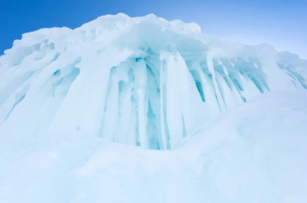 Vista Icicles Lago Baikal Sibéria Rússia — Fotografia de Stock