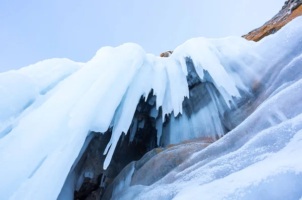 Weergave Voor Icicles Het Baikalmeer Siberië Rusland — Stockfoto