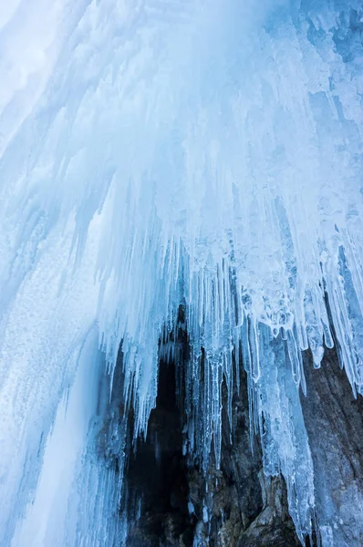 Vista Icicles Lago Baikal Sibéria Rússia — Fotografia de Stock