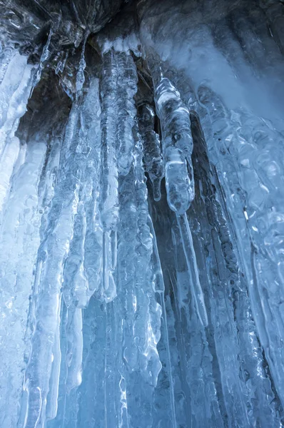 Vista Icicles Lago Baikal Sibéria Rússia — Fotografia de Stock