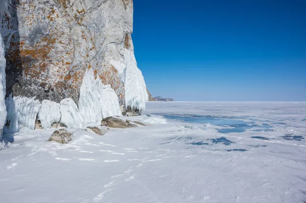 Côte Île Olkhon Sur Lac Baïkal Hiver Sibérie Russie — Photo