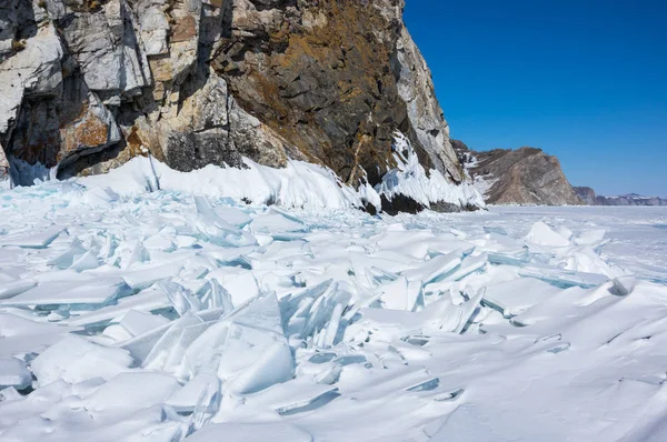 Côte Île Olkhon Sur Lac Baïkal Hiver Sibérie Russie — Photo