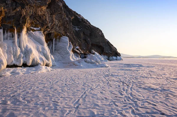 Côte Île Olkhon Sur Lac Baïkal Hiver Sibérie Russie — Photo