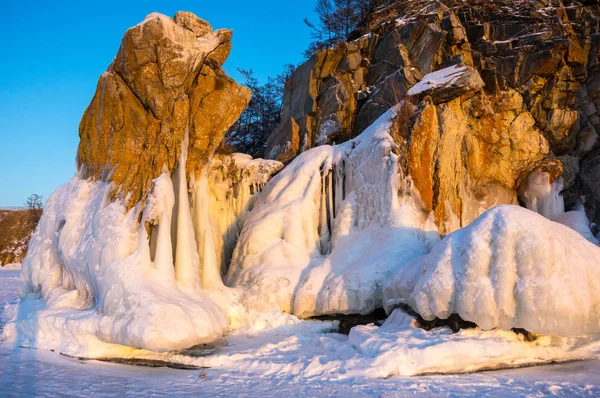 Costa Isla Olkhon Lago Baikal Invierno Siberia Rusia —  Fotos de Stock