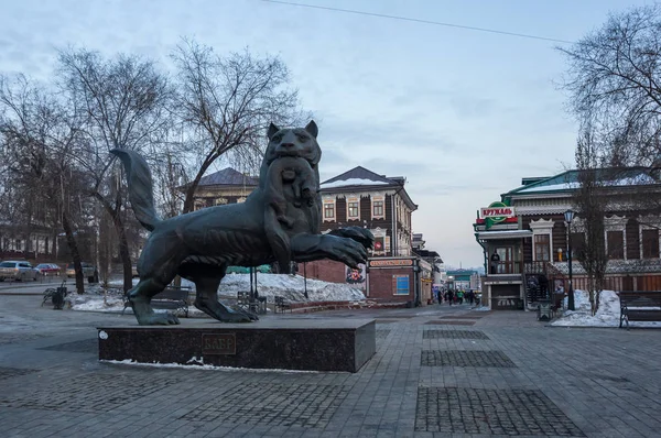 Иркутск Россия Март 2017 Памятник Бабр Соболем Рту Иркутске Сибирь — стоковое фото