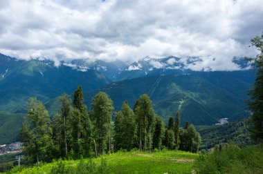 Kızıl Orman, Krasnodar Krai, Rusya 'daki Kafkas dağlarının manzarası