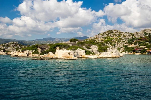 The coast of Mediterranean sea on the Turkish Riviera in Antalya Province, Turkey