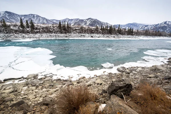 View River Katun Altay Mountains Winter Siberia Russia — Stock Photo, Image