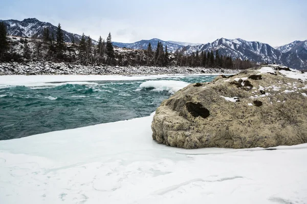 View River Katun Altay Mountains Winter Siberia Russia — Stock Photo, Image