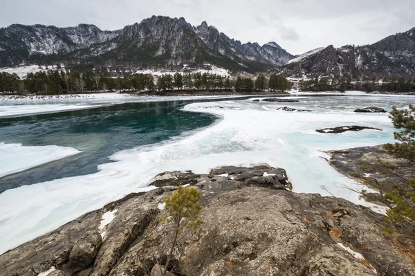 Pohled Pohoří Katun Altay Zimě Sibiř Rusko — Stock fotografie