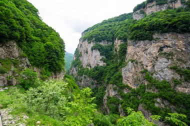 Kabardino-Balkaria, Rusya 'daki Kafkasya dağlarındaki Cherek Geçidi manzarası