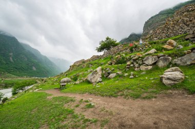 View of Cherek gorge in the Caucasus mountains in Kabardino-Balkaria, Russia clipart