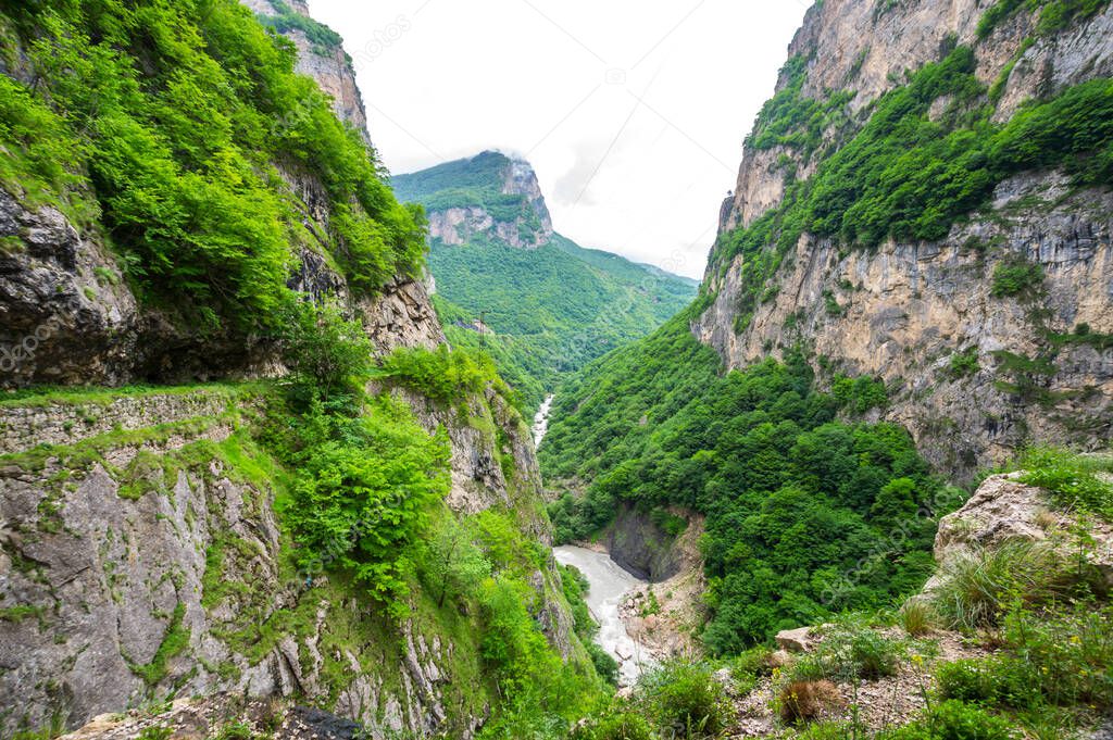 View of Cherek gorge in the Caucasus mountains in Kabardino-Balkaria, Russia