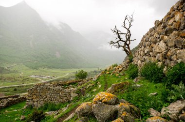 Kabardino-Balkaria, Rusya 'daki Kafkasya dağlarındaki Cherek Geçidi manzarası
