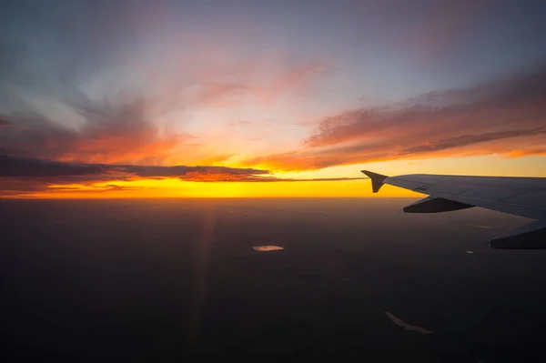 View of sunset from the airplane window