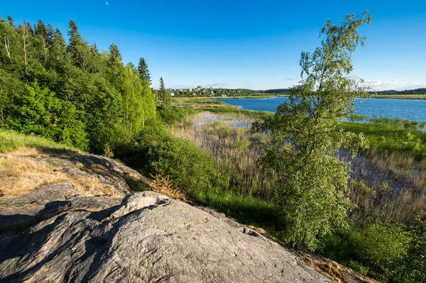 Vista Del Lago Sortavala Una Ciudad República Karelia Rusia Situada — Foto de Stock