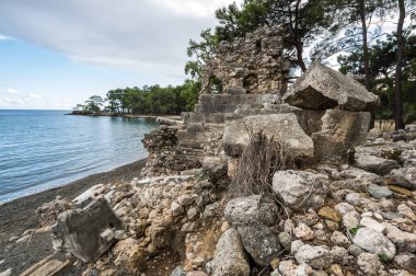 Ruins of Phaselis, ancient Greek and Roman city on the coast of ancient Lycia. Its ruins are located north of the modern town Tekirova in the Kemer district of Antalya Province in Turkey clipart