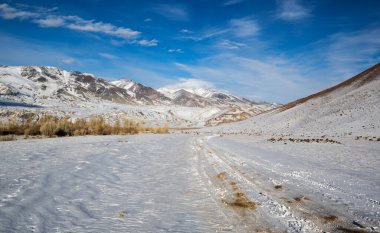 Altay dağlarının kışın manzarası, Sibirya, Rusya