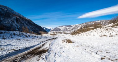 Altay dağlarının kışın manzarası, Sibirya, Rusya