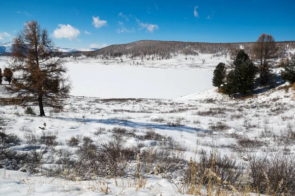 Kilátás Ulagan Highlands Altay Hegyek Télen Szibéria Oroszország — Stock Fotó