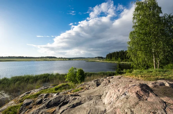 Vista Del Lago Sortavala Una Ciudad República Karelia Rusia Situada — Foto de Stock