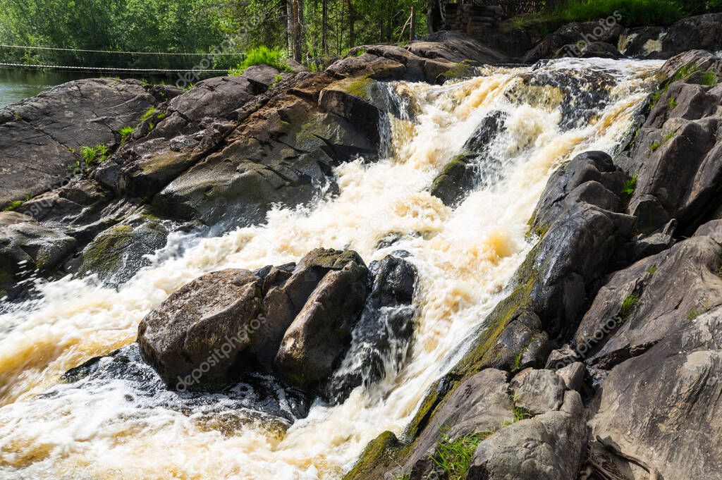 View of Ahvenkoski waterfall in the Republic of Karelia, Russia