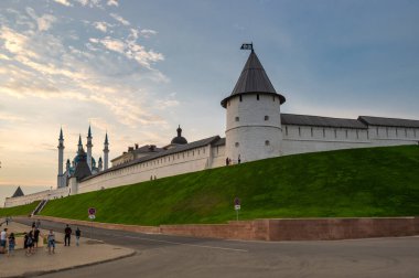 Kazan Kremlin ve Kul Şerif Camii 'nin panoramik manzarası, Kazan, Tataristan, Rusya
