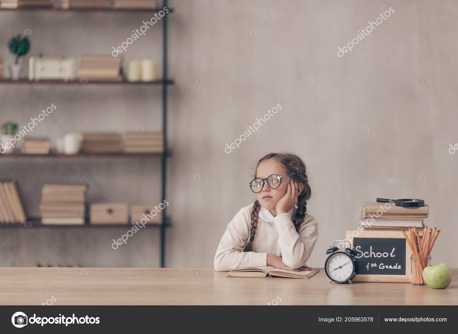 Bored Little Girl Desk Studio Stock Photo Deklofenak 205963578 Bored Little Girl At The Desk In Studio Photo By Deklofenak