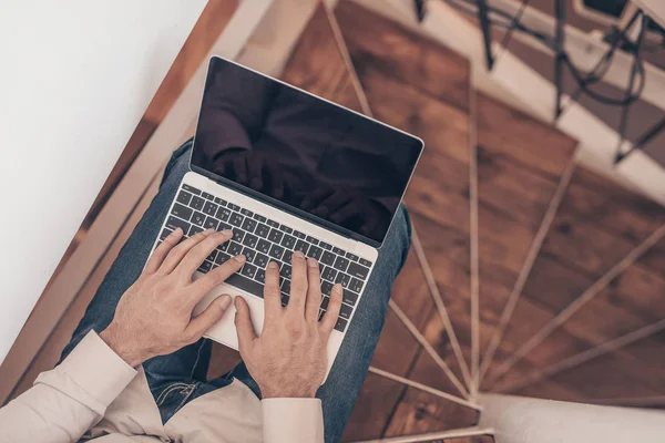 Uomo Affari Lavoro Con Computer Portatile Primo Piano — Foto Stock