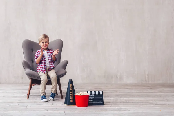 Happy Little Boy Cinema — Stock Photo, Image