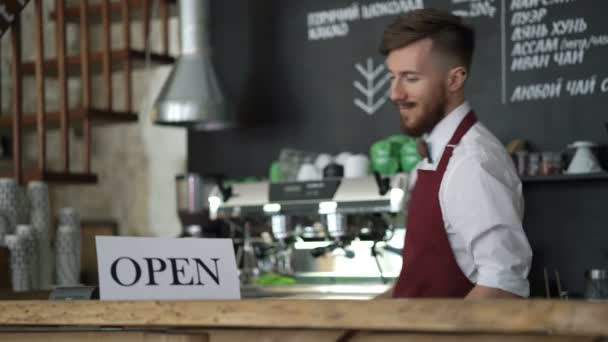 Smiling Waiter Counter — Stock Video